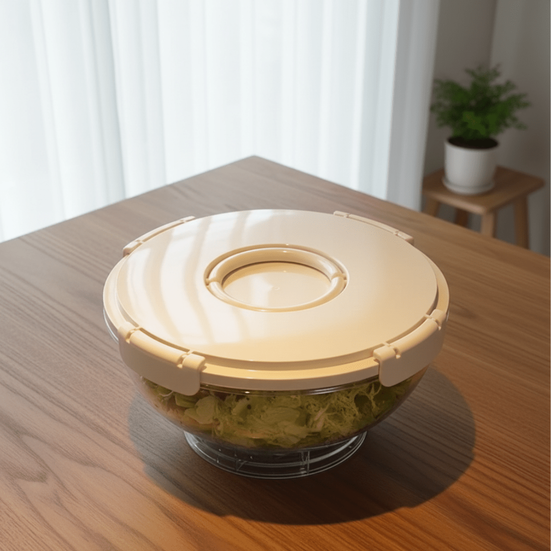 Transparent Salad Bowl with Lid and Integrated Ice Pack(2.8L)
