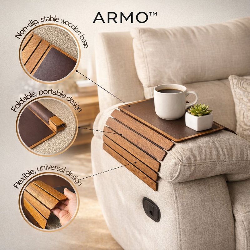 ARMO™ Premium Grip-First Sofa Armrest Tray