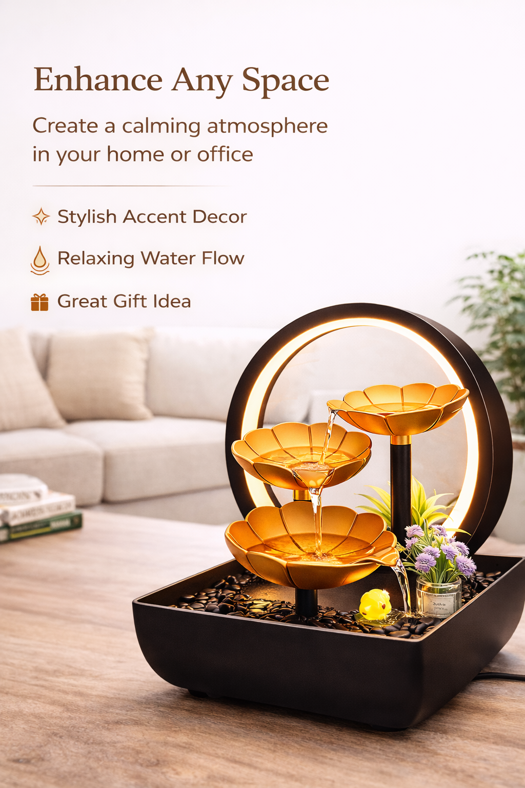 LED Water Fountain for Home Decor – Relaxing Tabletop Mini Fountain