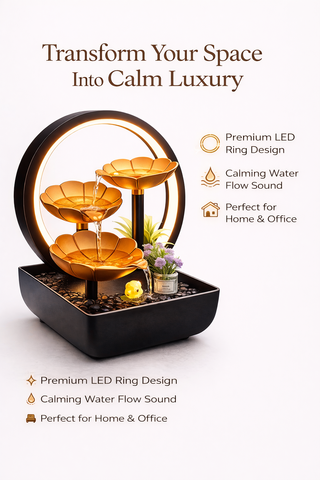 LED Water Fountain for Home Decor – Relaxing Tabletop Mini Fountain